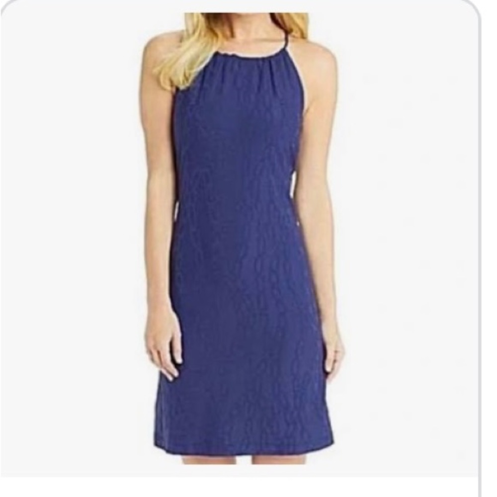 J. MCLAUGHLIN Maria Navy Tonal Chain Link Print Halter Dress, small, NWT